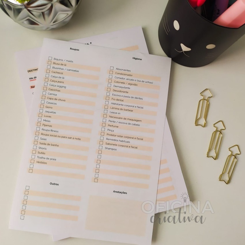 Oficina Criativa checklist para viagem