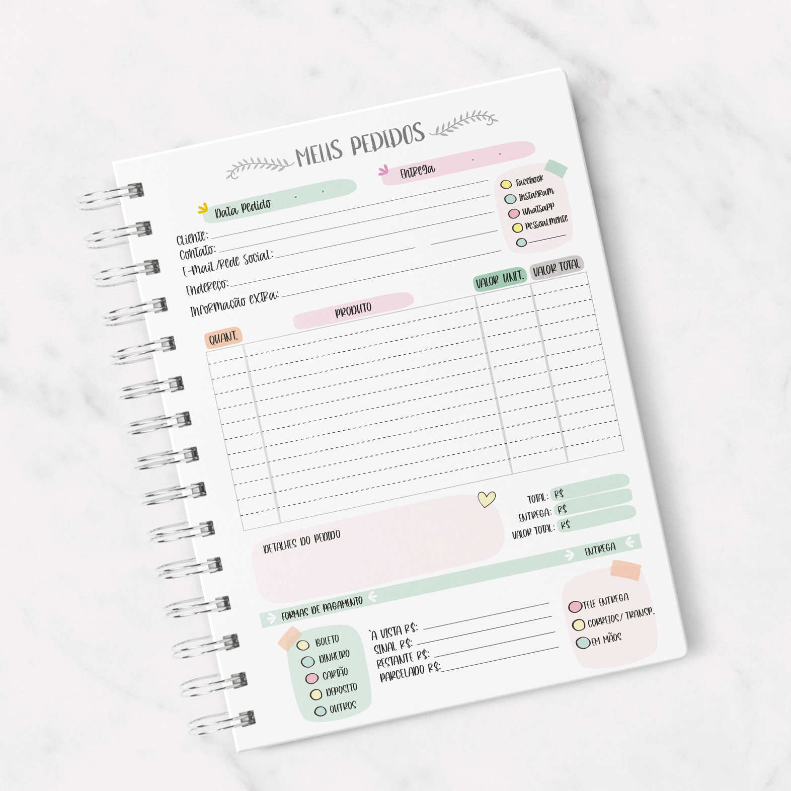Oficina Criativa caderno de pedidos personalizado