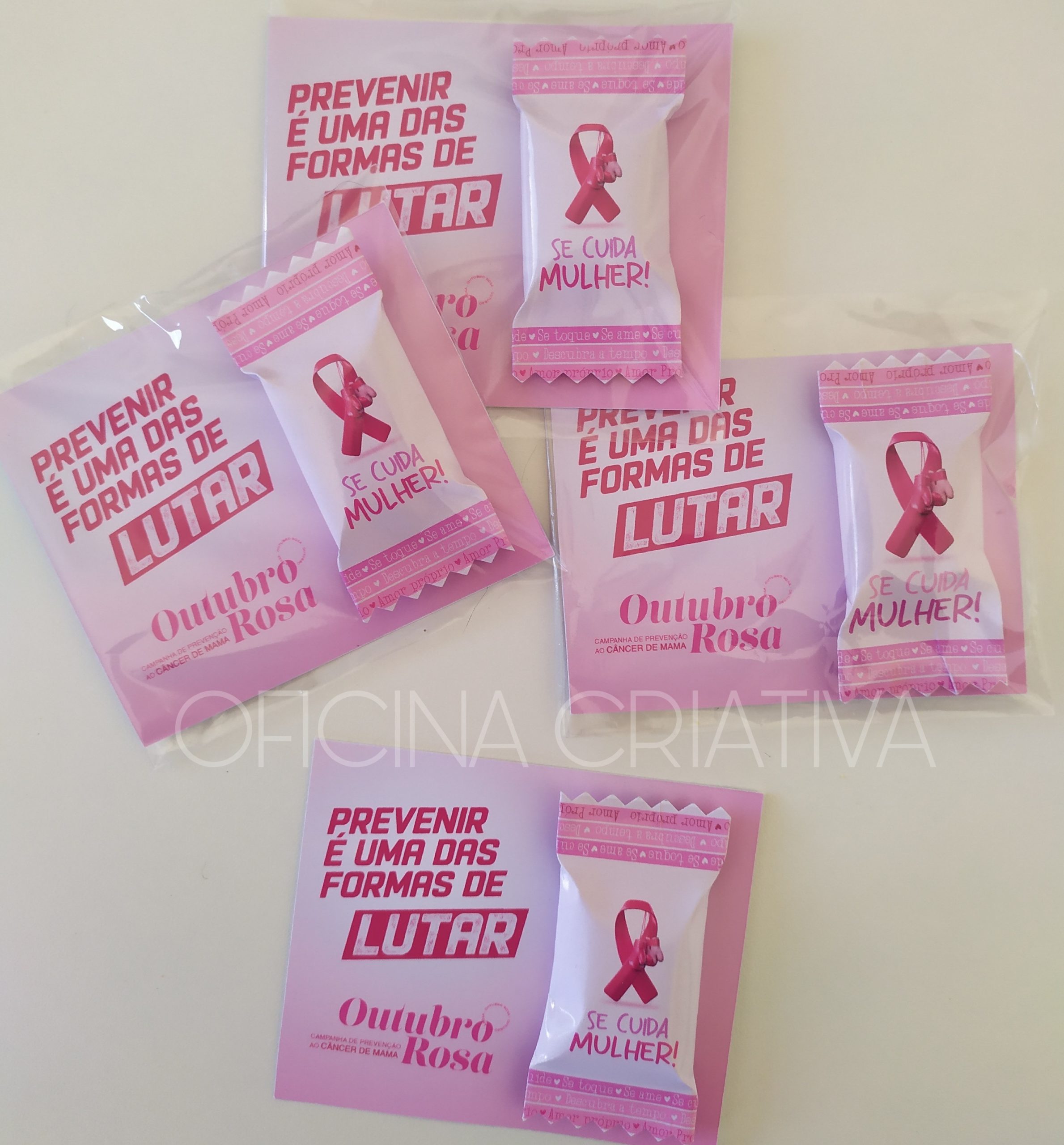 Oficina Criativa Outubro Rosa lembrancinha brinde bala