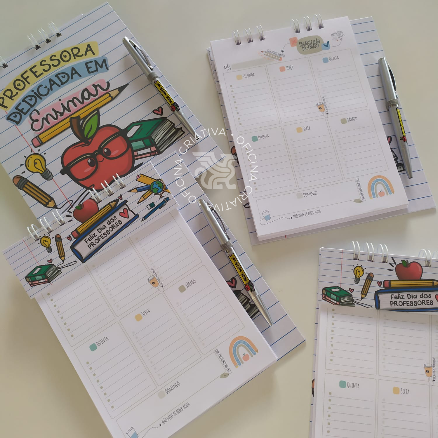 Oficina Criativa presente personalizado dia dos professores brinde planejador semanal