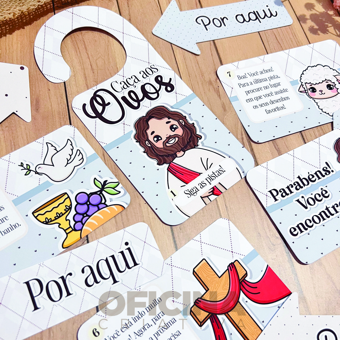 Oficina Criativa kit caça aos ovos páscoa cristã ovelhinha