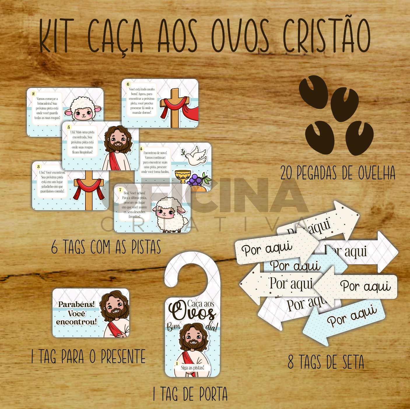 Oficina Criativa kit caça aos ovos páscoa cristã ovelhinha
