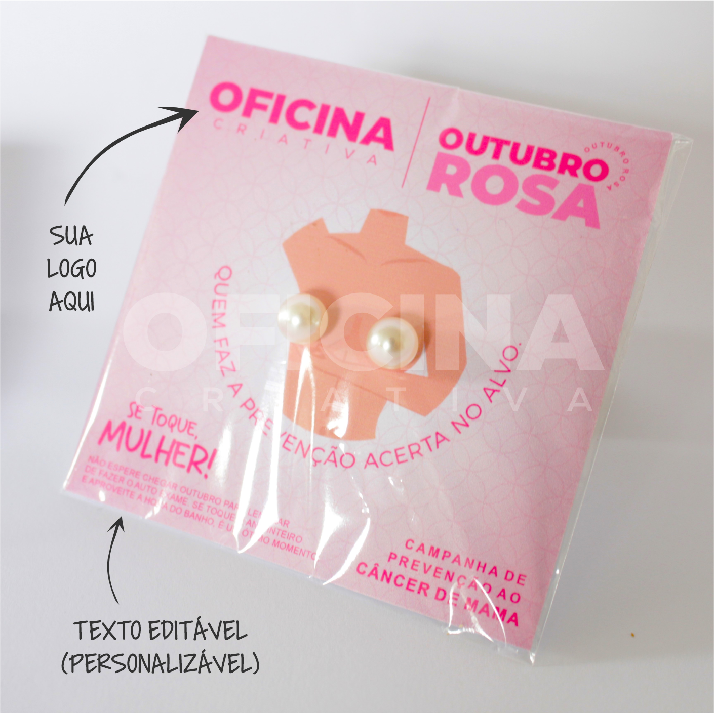 Oficina Criativa brinco perola brinde outubro rosa